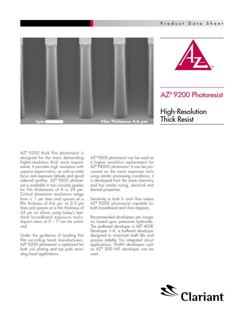 AZ 9200 Photoresist Product Data Sheet | PDF | Materials | Physical ...