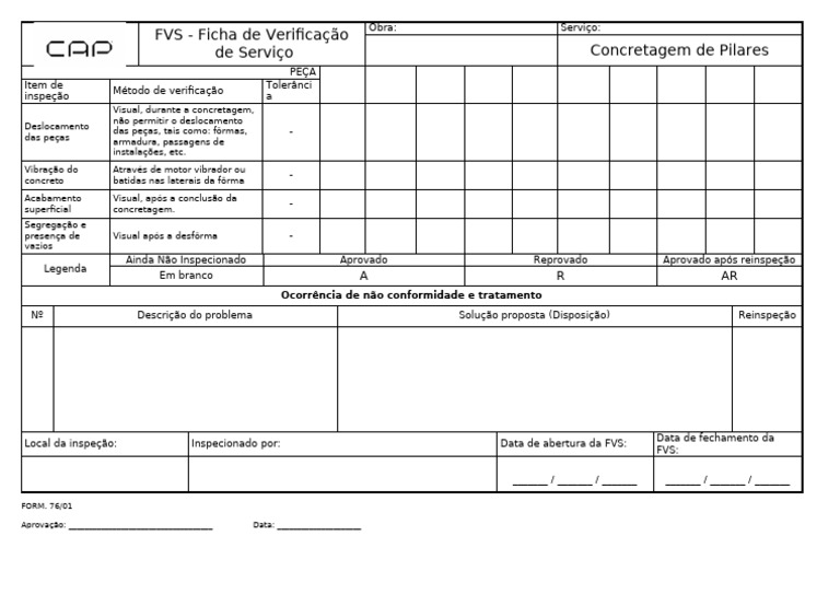 Ficha de Verificação de Concretagem de Pilares | PDF | Engenharia ...