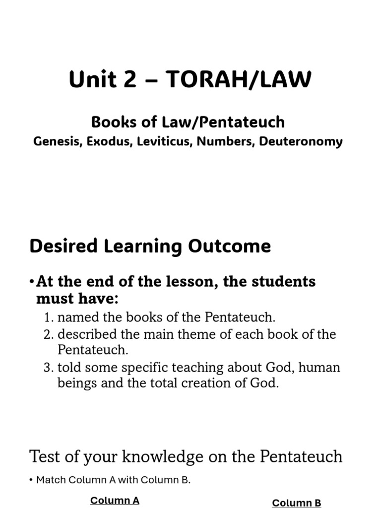 Overview of the Pentateuch Books | PDF | Book Of Genesis | Book Of Exodus