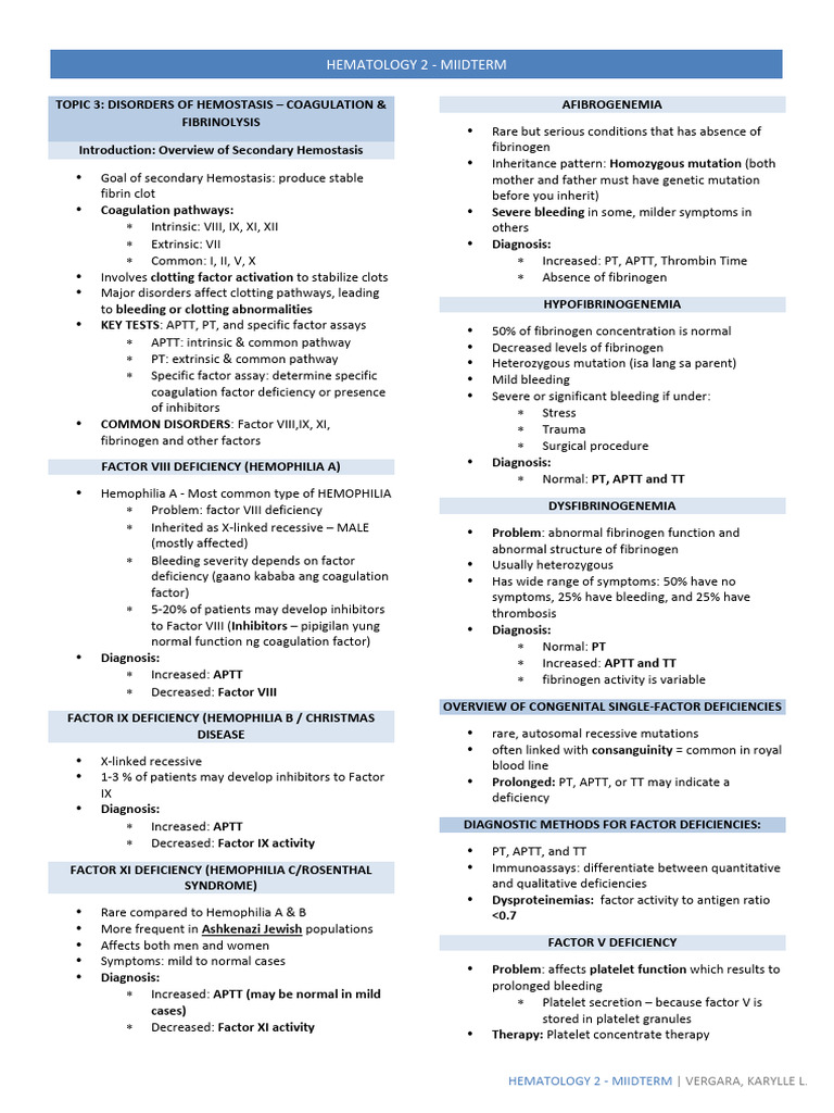 Disorders of Hemostasis Overview | PDF | Coagulation | Bleeding