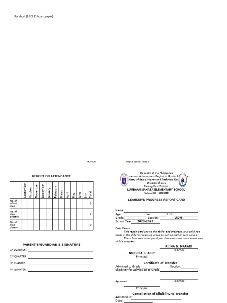 SF 9 Report Card Automated | PDF | Learning