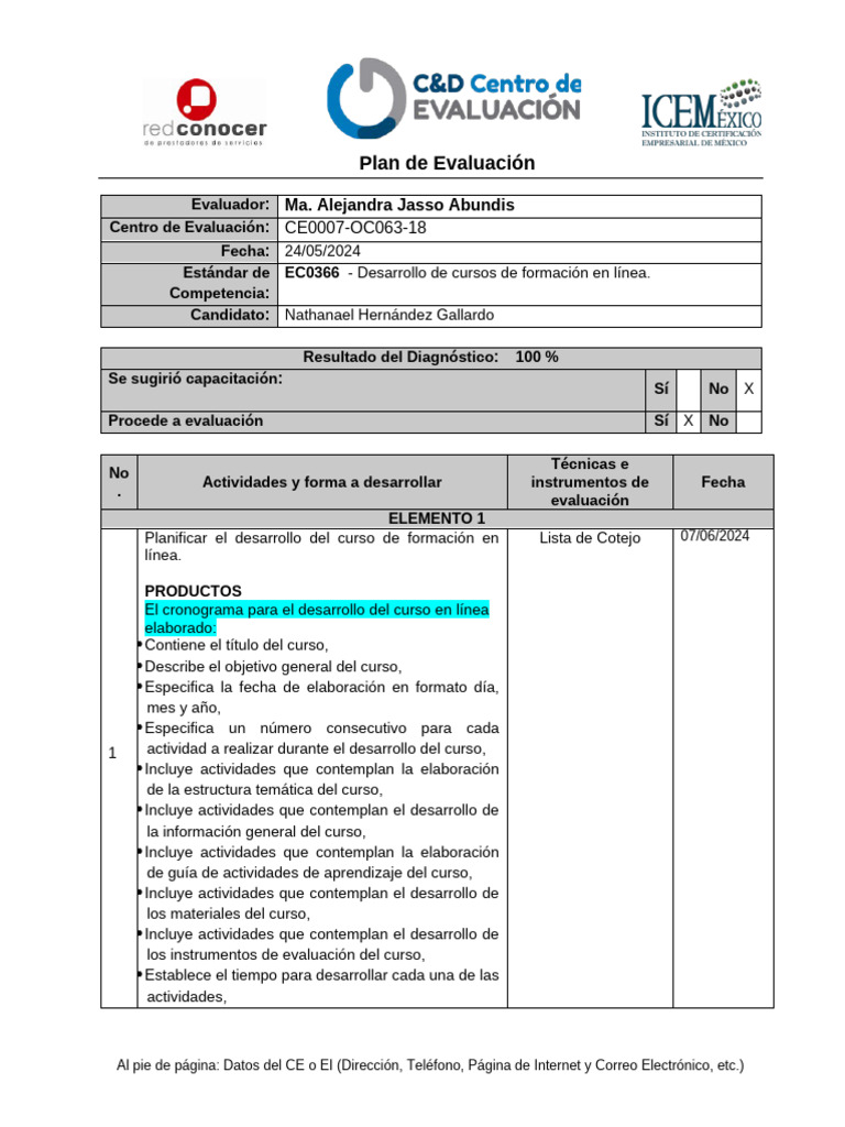 Plan de Evaluación para Cursos en Línea | PDF | Evaluación | Internet