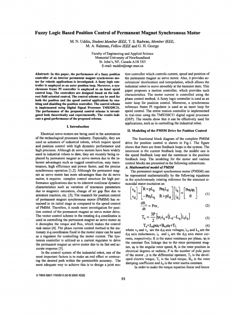 Fuzzy Logic Control for PMSM Positioning | PDF | Electric Motor | Torque