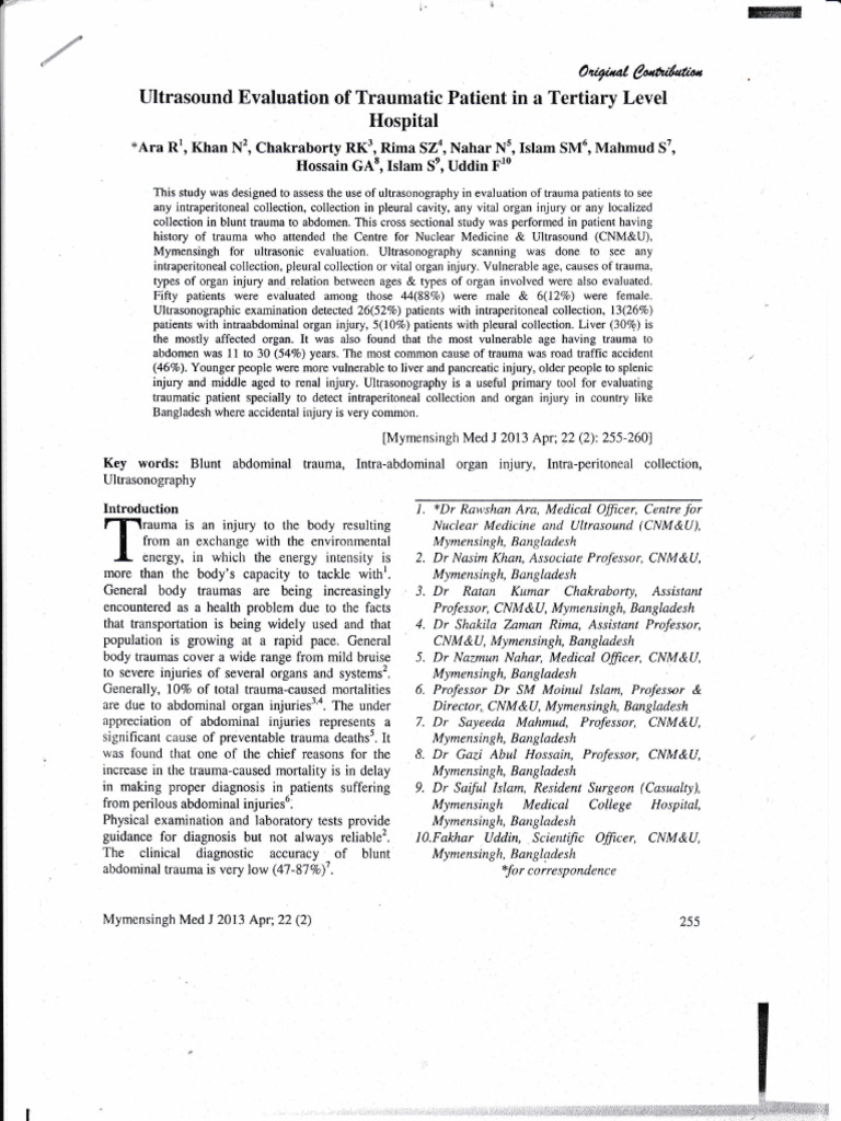 Ultrasound in Trauma Patient Evaluation | PDF | Medical Imaging ...