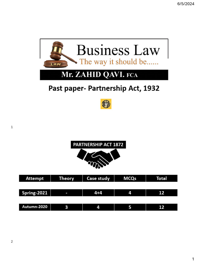 Past Papers Discussion - Partnership Act | PDF | Partnership | Banks