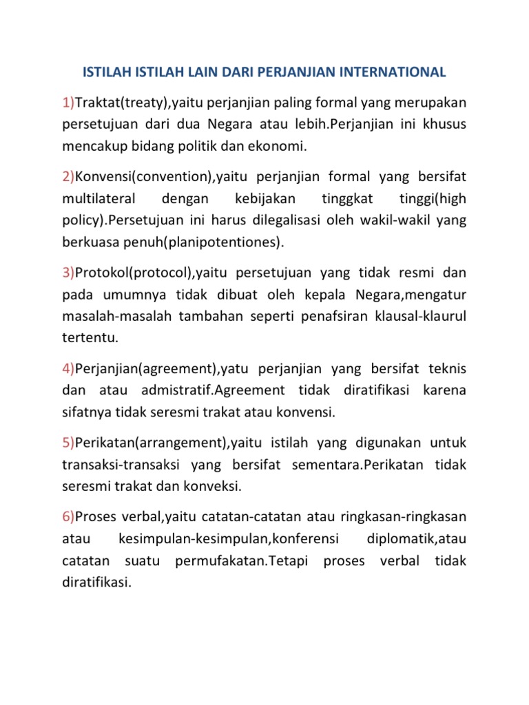 Istilah Lain Dari Perjanjian International