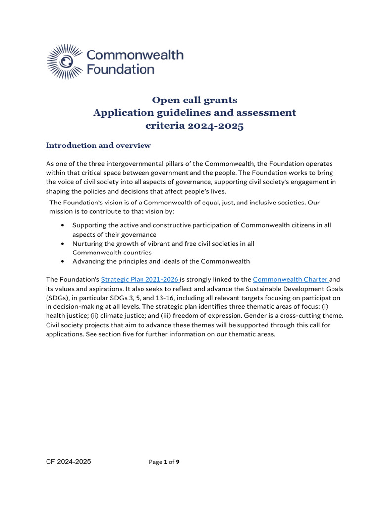Commonwealth Foundation Grant Guidelines 2024-2025 | PDF | Governance ...
