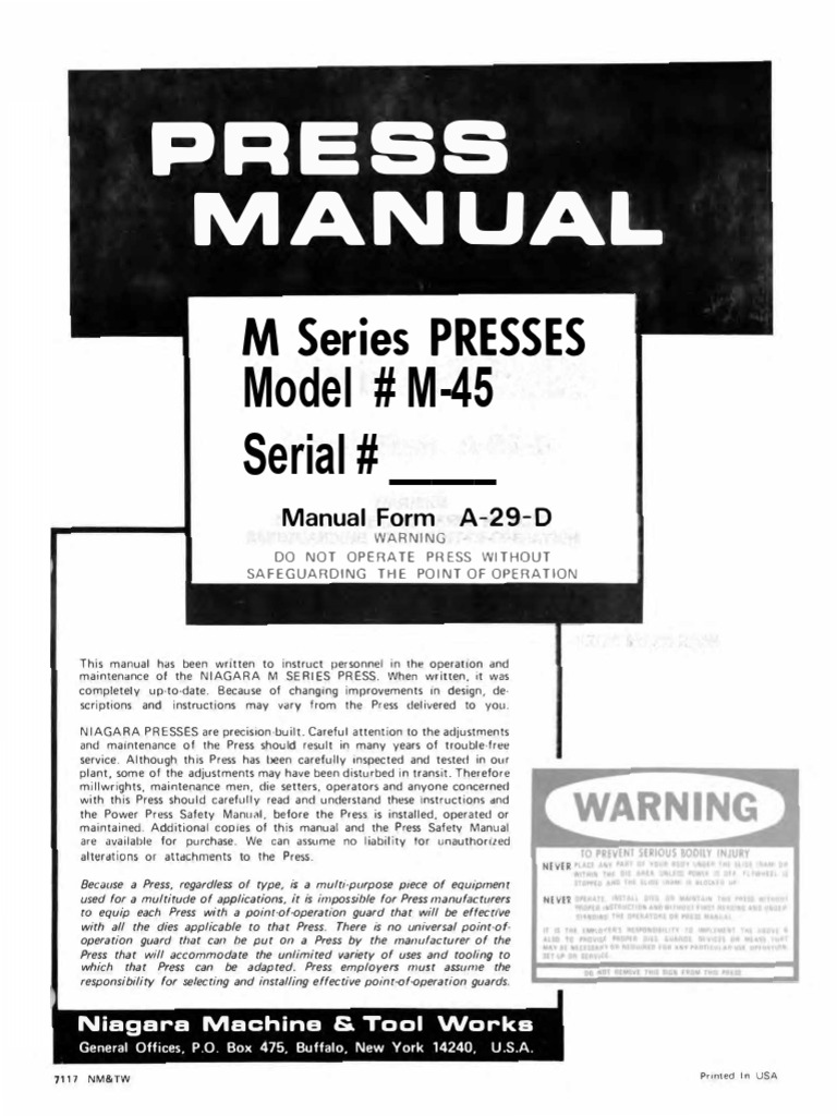 Niagara M Series Press Manual | PDF | Mechanical Engineering