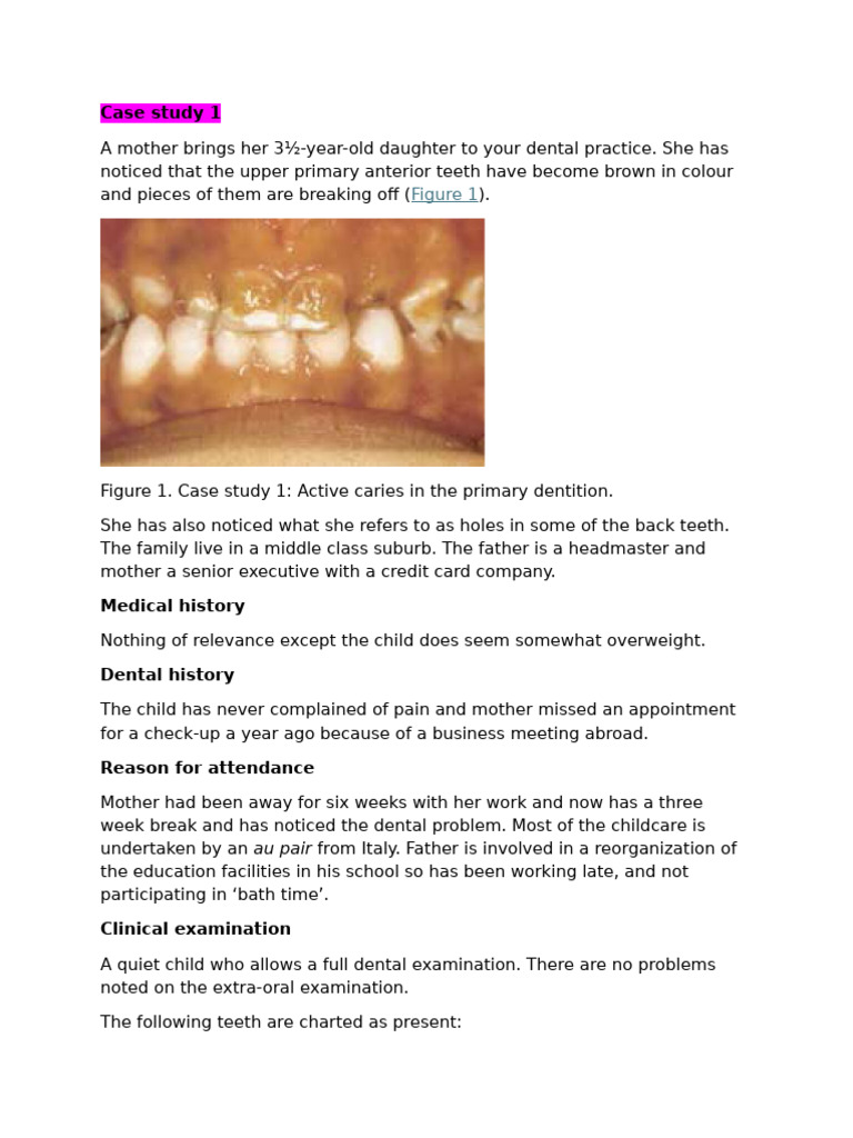 Early Childhood Caries Case Study | PDF | Oral Hygiene | Human Tooth