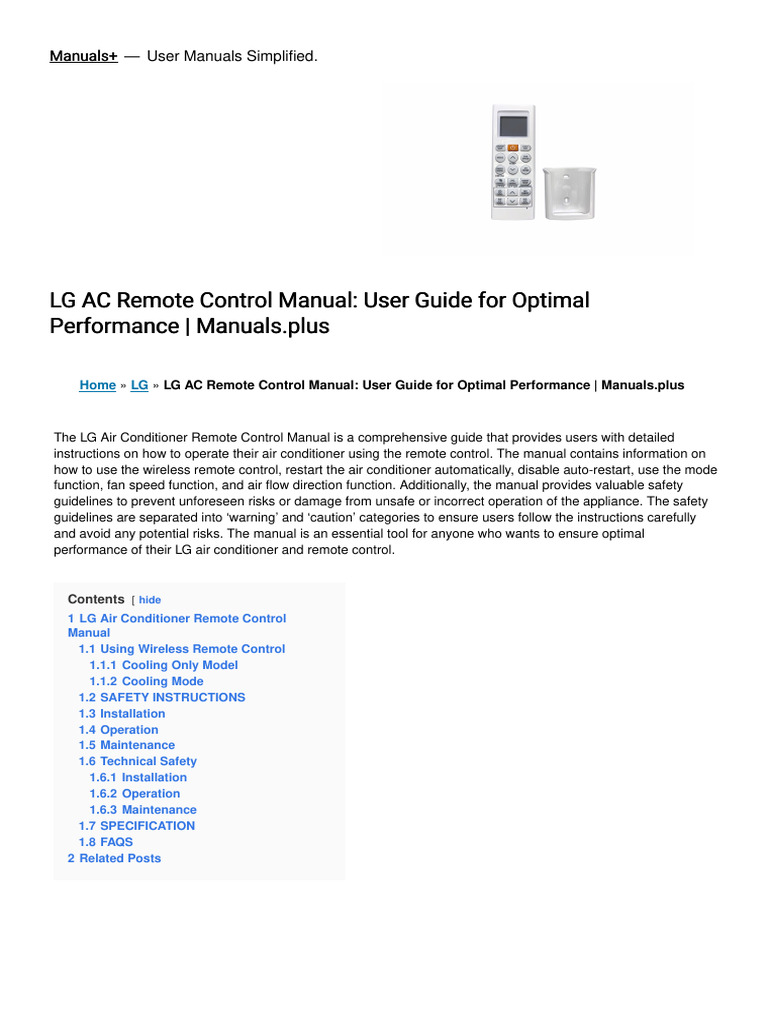 LG AC Remote Control User Manual | PDF | Air Conditioning | Humidity