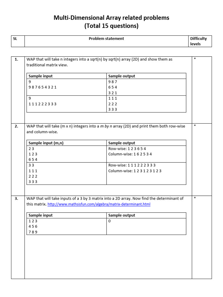 2D Array PDF Matrix Mathematics Linear Algebra 2d array pdf matrix mathematics linear algebra