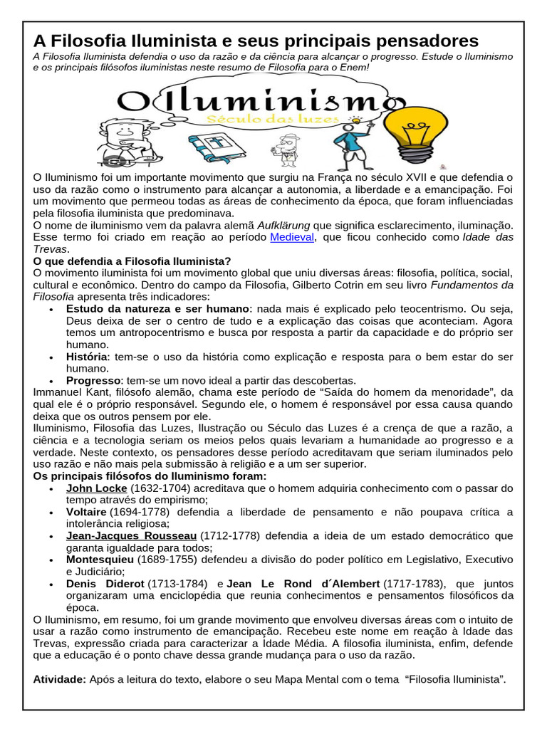 Filosofia Iluminista: Principais Pensadores | PDF | Iluminismo ...