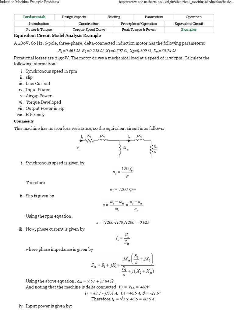 Equivalent Circuit Model Analysis Example | PDF | Torque | Electrical ...