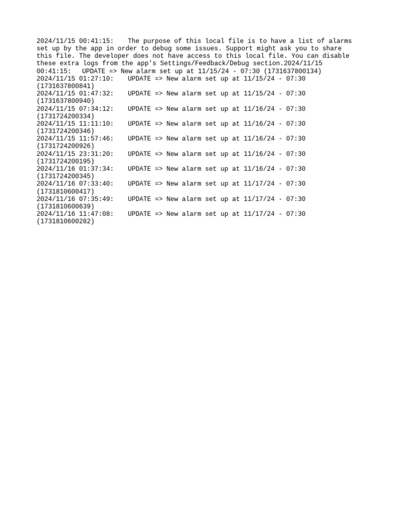 Alarm Log Updates for November 2024 | PDF