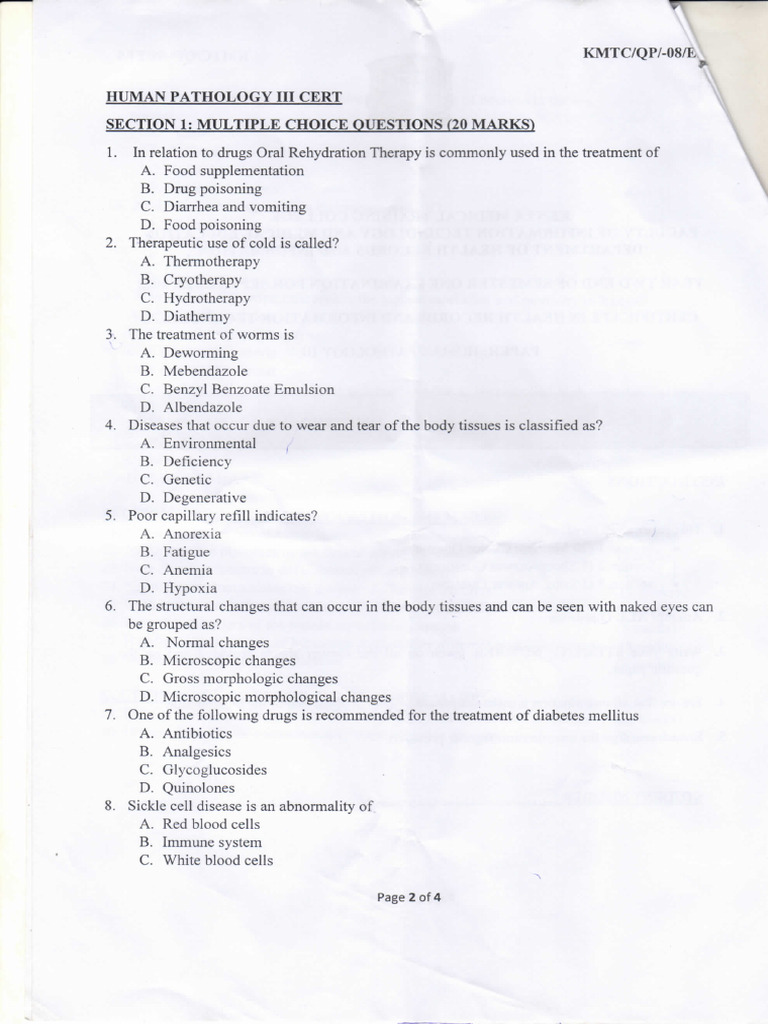 Human Pathology III Exam Questions | PDF | Diarrhea | Medical Specialties