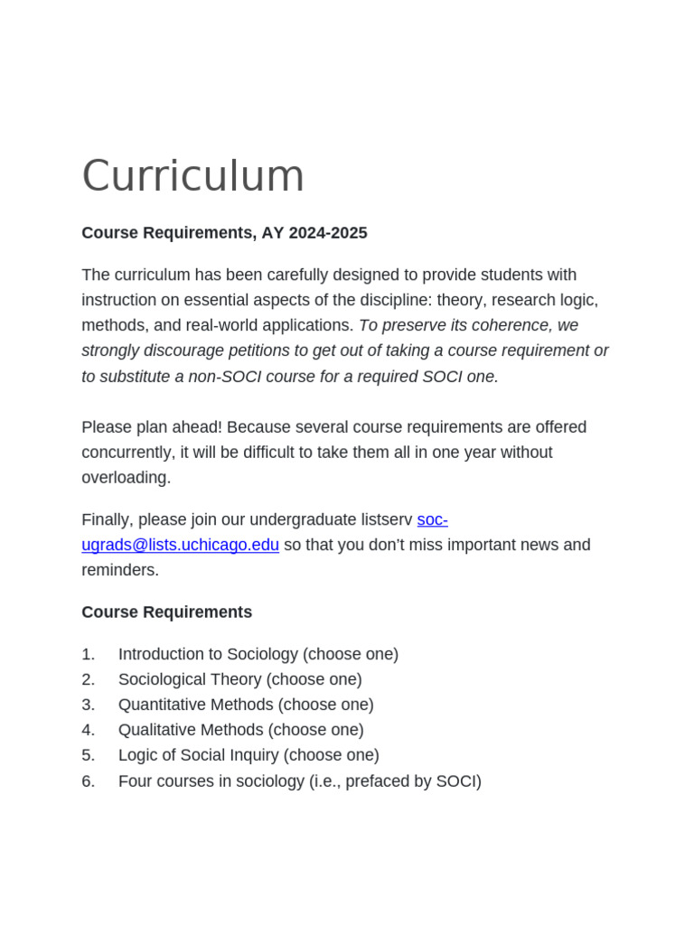 Sociology Major Course Requirements 2024 | PDF | Institutional Review ...