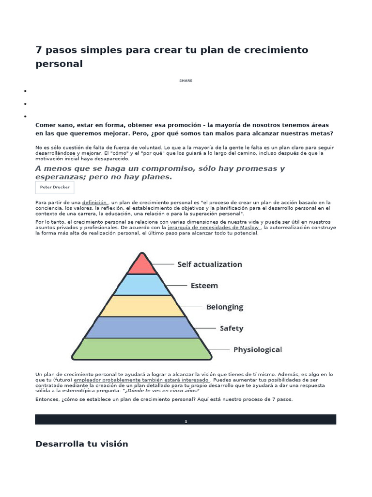 7 Pasos Simples para Crear Tu Plan de Crecimiento Personal | PDF ...