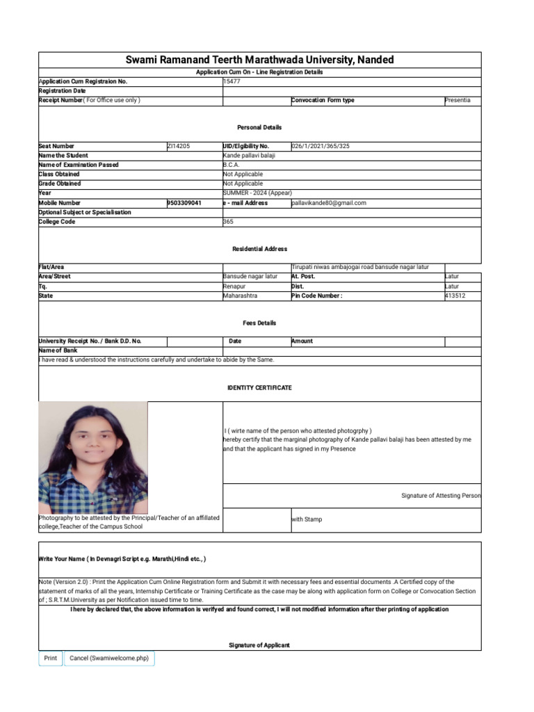 SRTMU Convocation Form Details 2024 | PDF