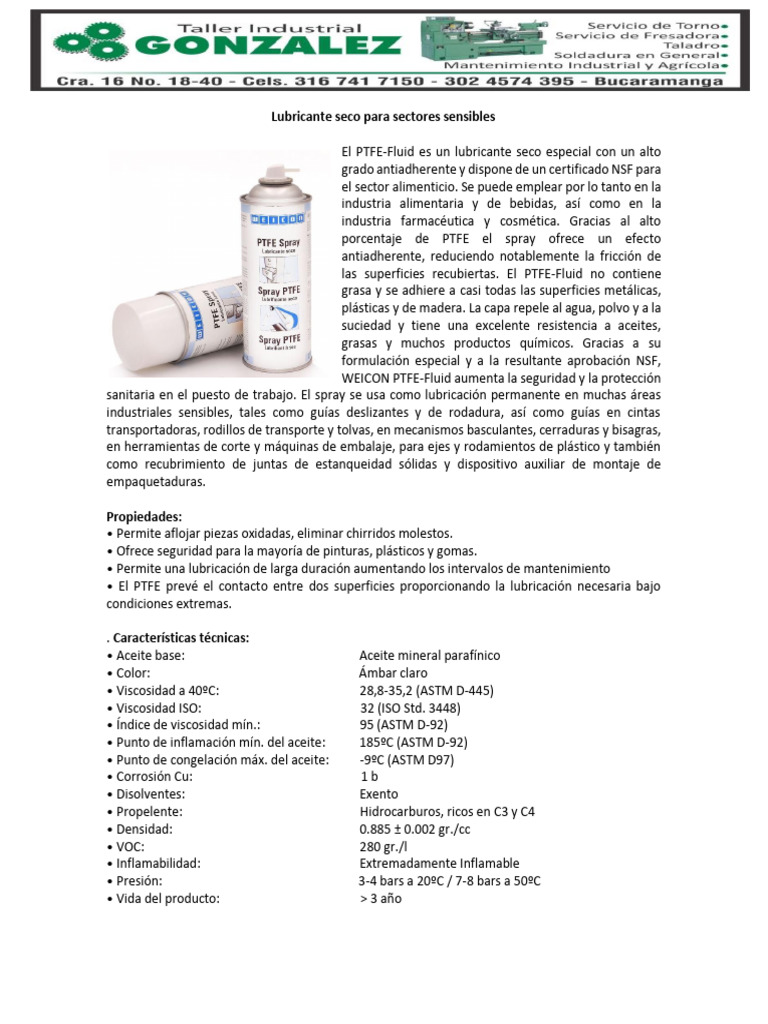 FT Lubricante Grado Alimenticio | PDF | Lubricante | Materiales