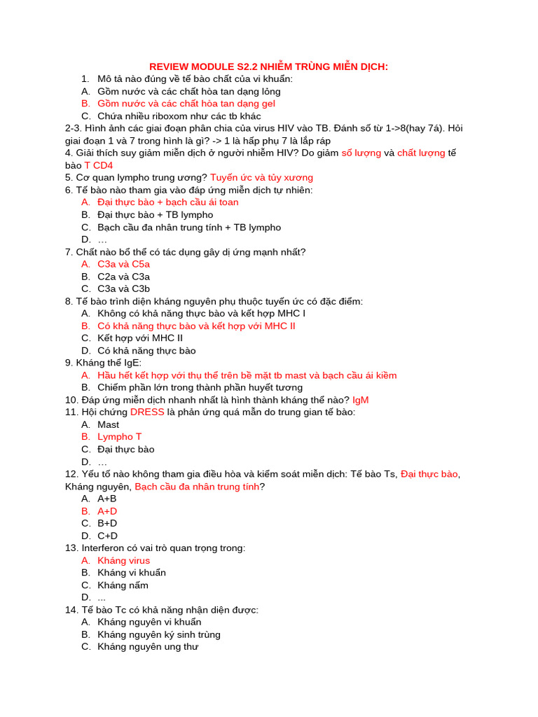 REVIEW MODULE S2.2 NHIỄM TRÙNG MIỄN DỊCH 2020 2021 | PDF
