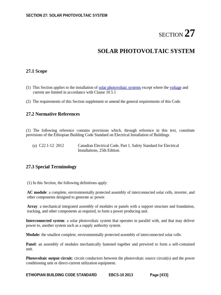 Ethiopian Solar Photovoltaic System Standards | PDF | Photovoltaics ...