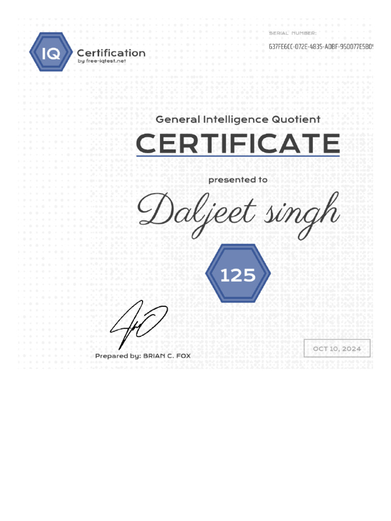 Iq Cerificate | PDF