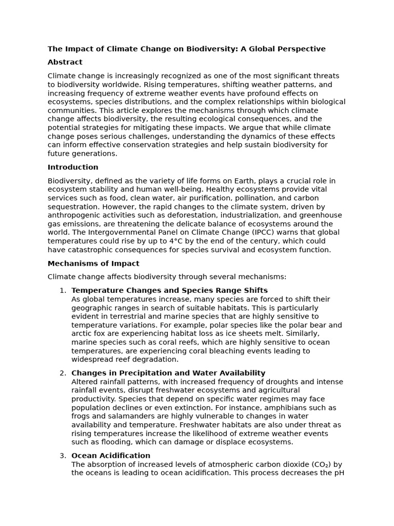 The Impact of Climate Change On Biodiversity | PDF | Climate Change ...