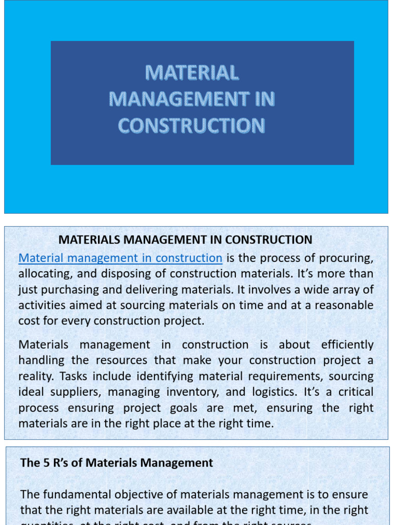 Effective Material Management in Construction | PDF | Supply Chain ...