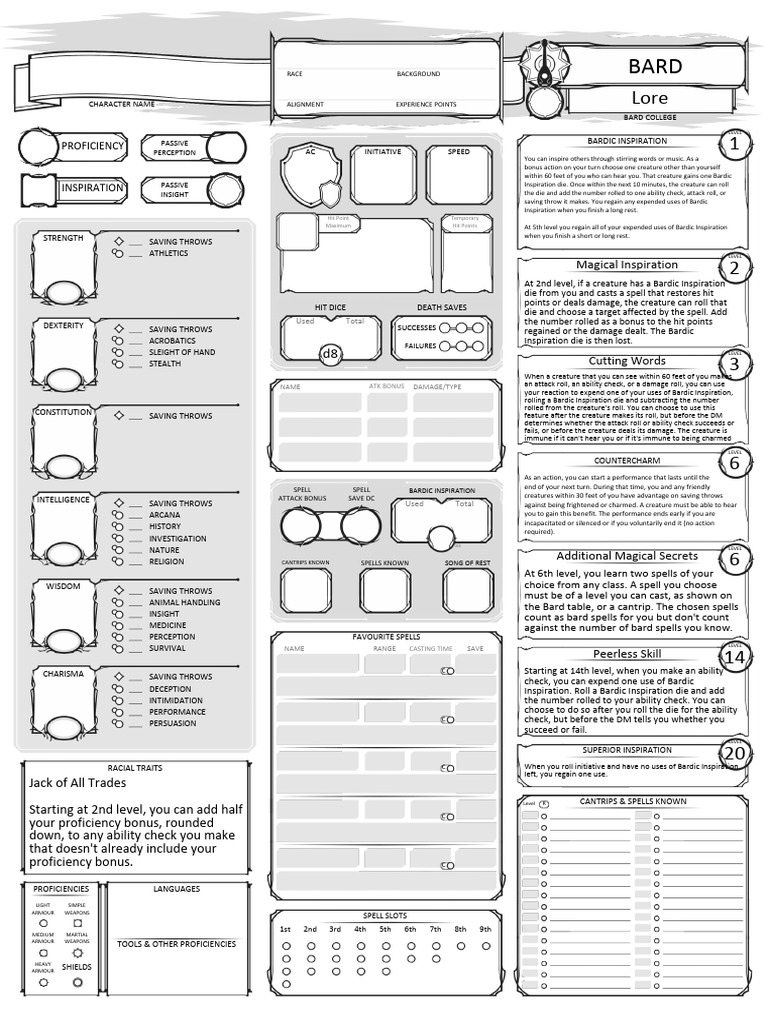 College of Lore Bard Overview | PDF | Tabletop Games | Role Playing ...