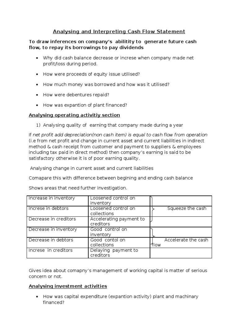 Cash Flow Statement Analysis Guide | PDF | Cash Flow Statement | Debt