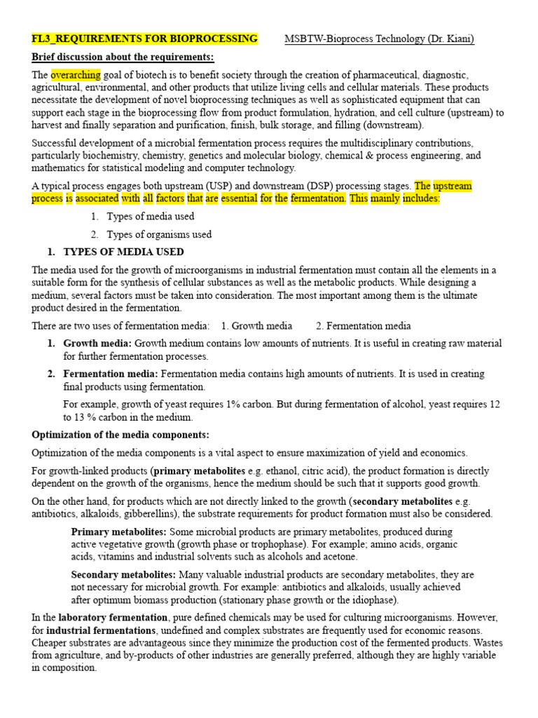 Bioprocessing Media Requirements Guide | PDF | Fermentation | Growth Medium