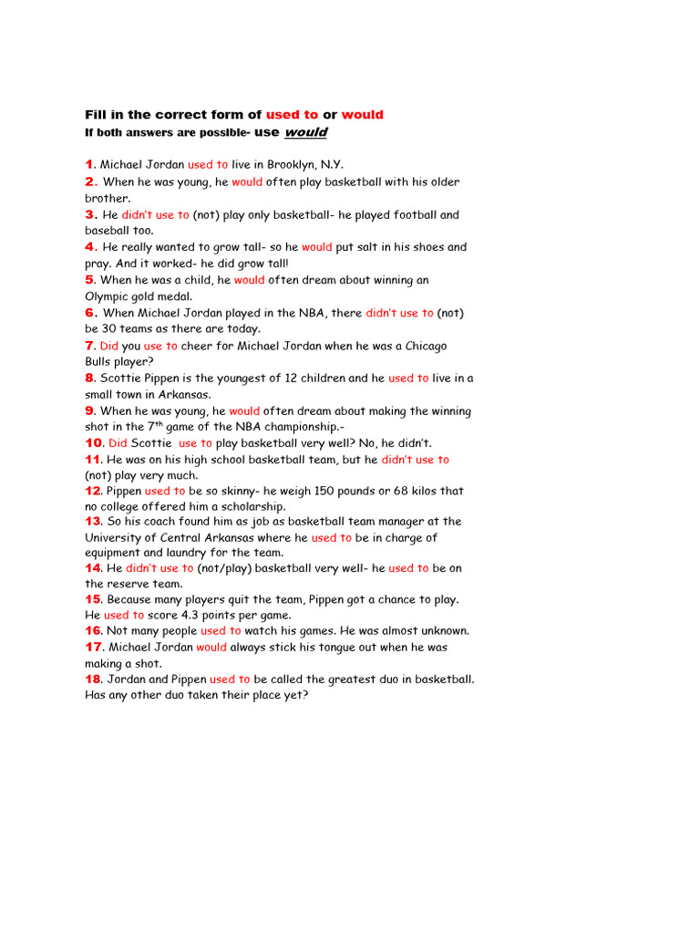 Used To and Would Answers | PDF | Cooking, Food & Wine | Language Arts ...