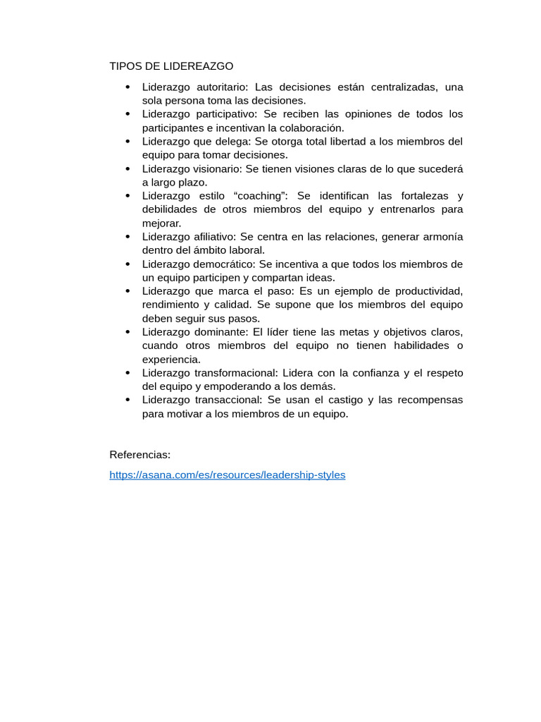 Tipos de Liderazgo y Sus Estilos | PDF | Ciencia y matemáticas