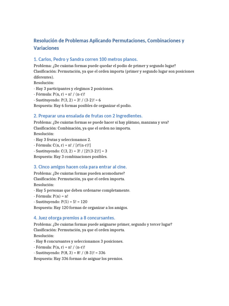 Problemas de Permutaciones y Combinaciones | PDF | Artes del Lenguaje y ...