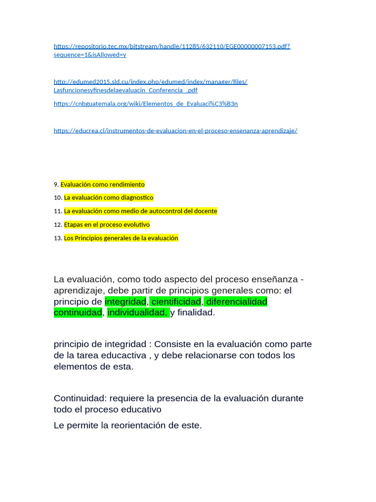 Principios y Funciones de la Evaluación Educativa | PDF | Evaluación ...