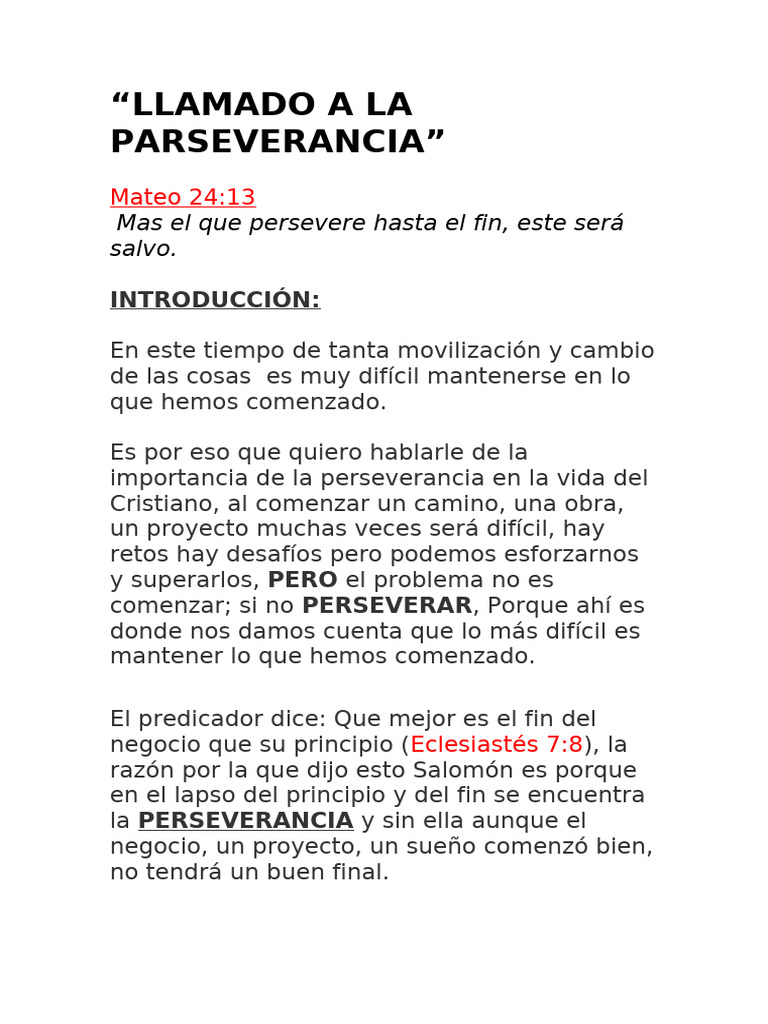 La Importancia de la Perseverancia | PDF | Oración | eucaristía