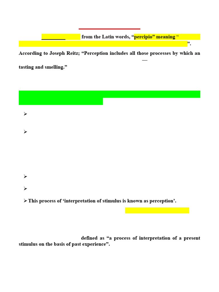 PERCEPTION - for notes | PDF | Perception | Senses