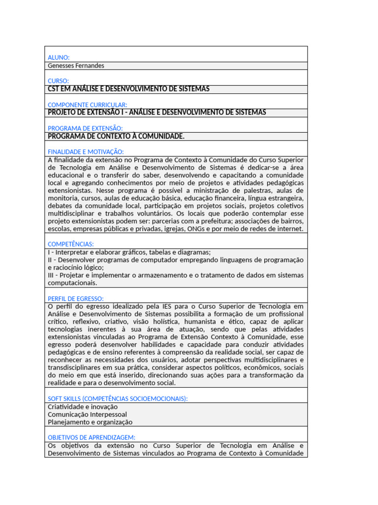 Projeto de Extensão - Análise e Desenvolvimento de Sistemas | PDF ...