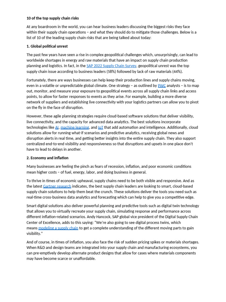 Supply Chain Risks and Mitigation Strategies | PDF | Supply Chain ...