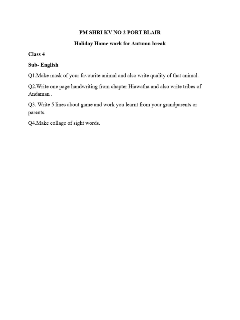 Class 4 Eng H.W | PDF | Language Arts & Discipline