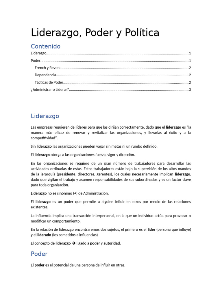 Liderazgo y Poder en Organizaciones | PDF | Liderazgo | Poder (social y ...