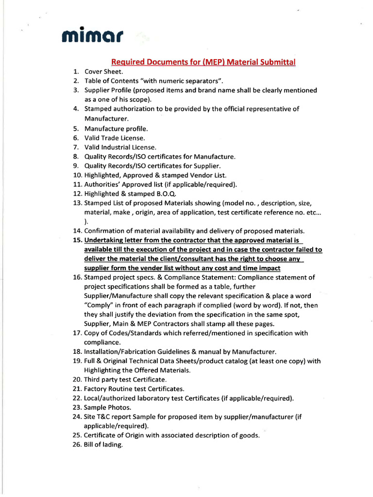 Material Submittal Index Pdf