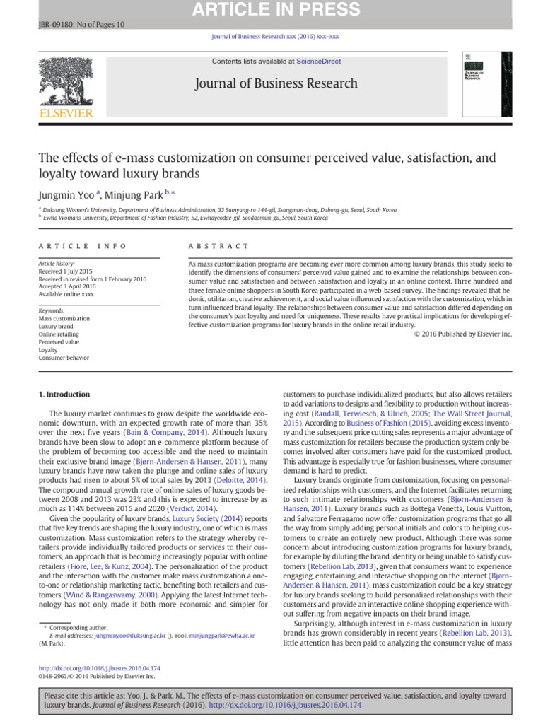 The Effects of E-Mass Customization On Consumer Perceived Value ...