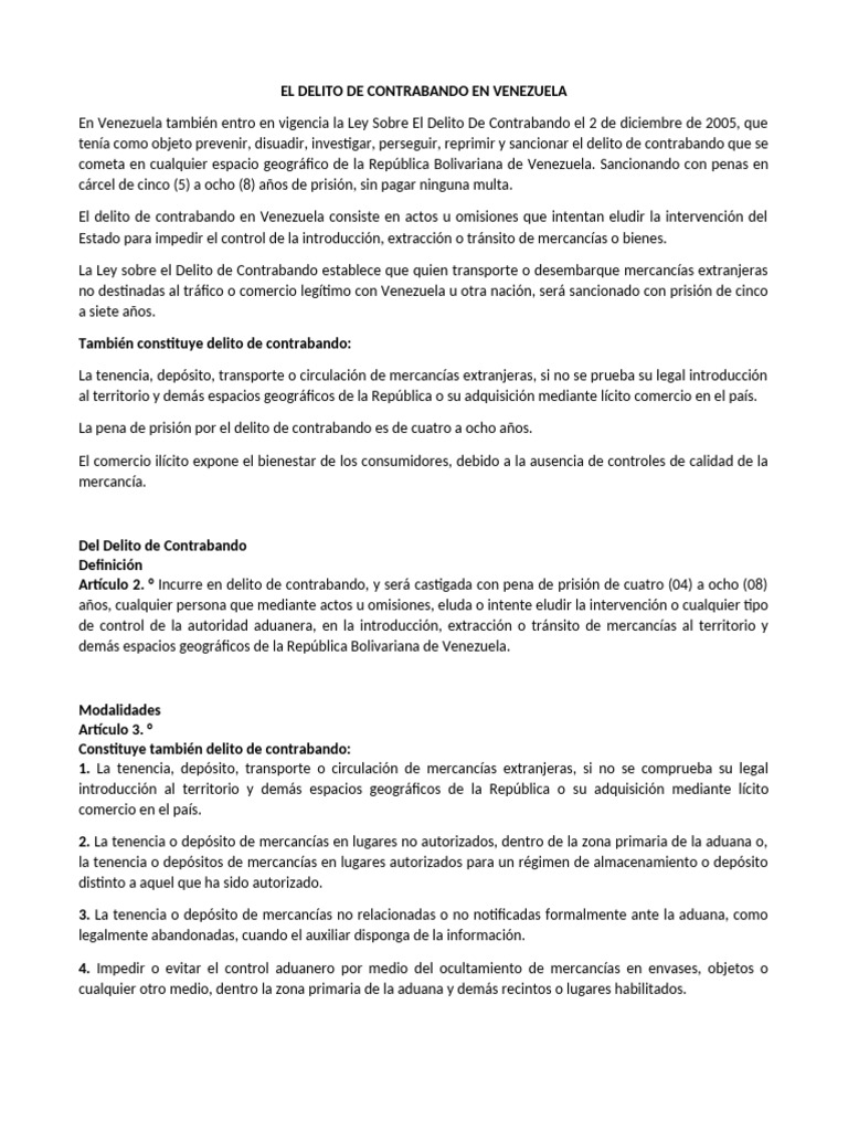 El Delito de Contrabando en Venezuela | PDF | aduana | Contrabando