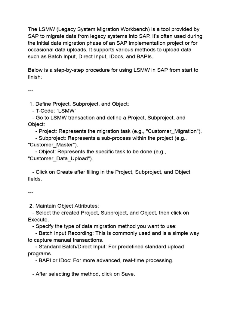 LSMW Data Migration Guide for SAP | PDF | Comma Separated Values ...