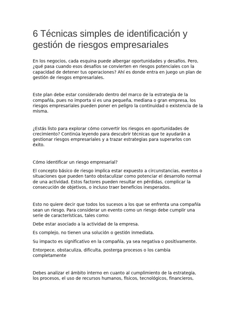 Como Se Identifica Un Riesgo en Una Empresa | PDF | Riesgo | Business