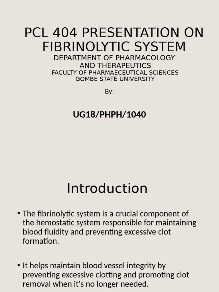 Fibrinolytic System Overview and Therapy | PDF | Thrombus | Thrombosis