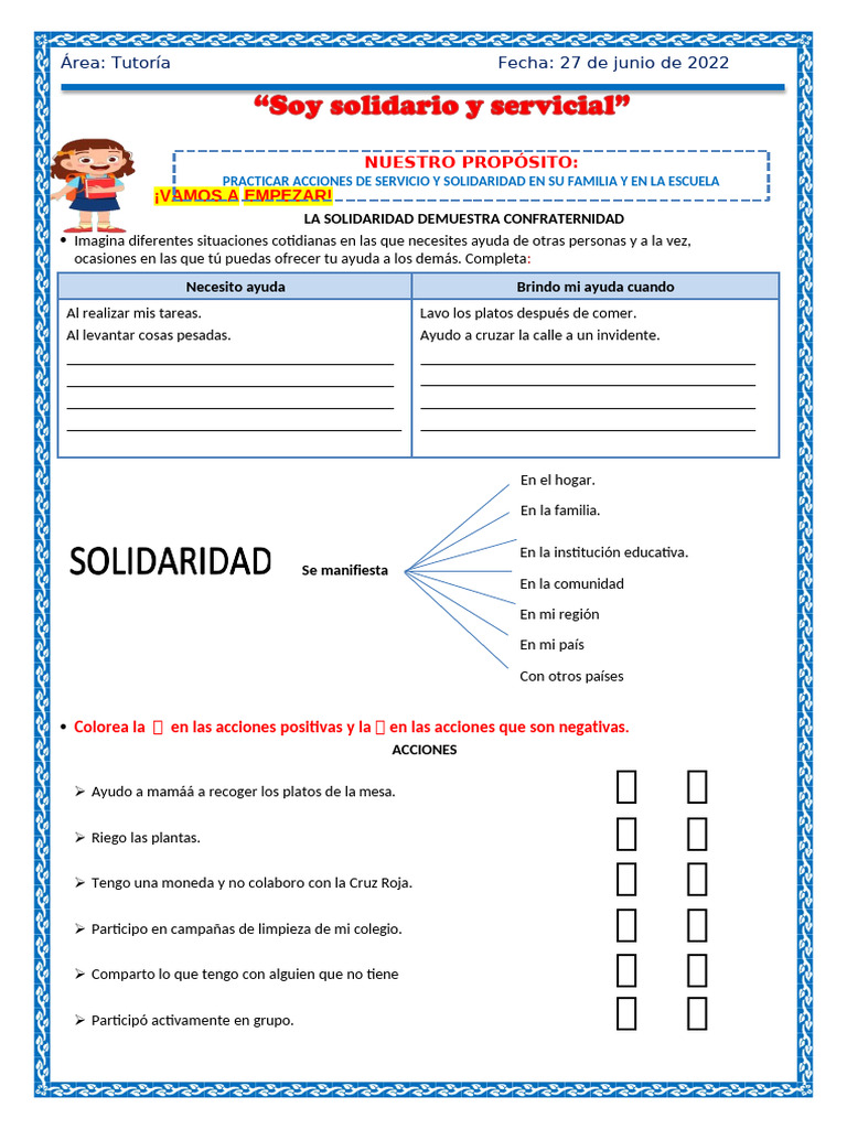 Ficha Soy Solidario y Servicial 1 | PDF