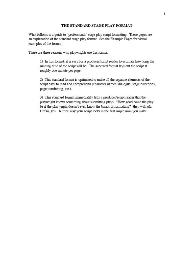 The standard format for a stage play pdf text typography