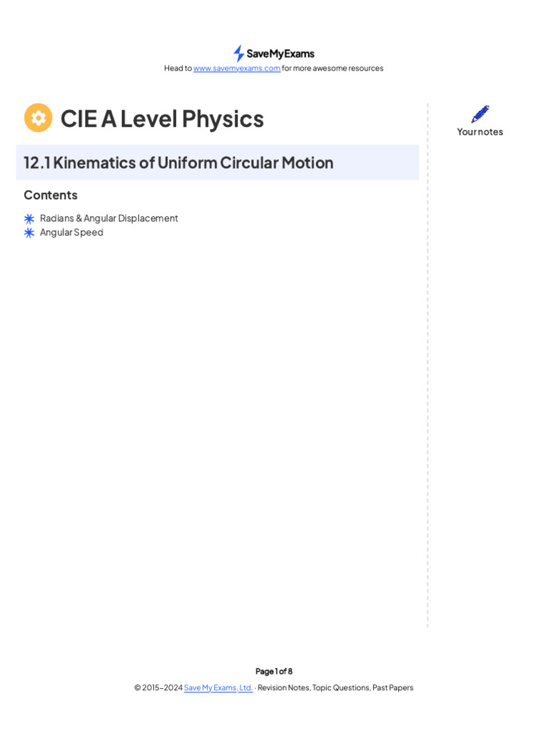CIE A Level Physics: 12.1 Kinematics of Uniform Circular Motion | PDF ...